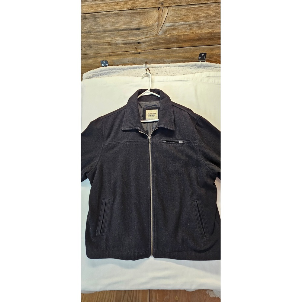 Old Navy Mens Black Recycled Wool Blend Full Zip Jacket XXL RN54023